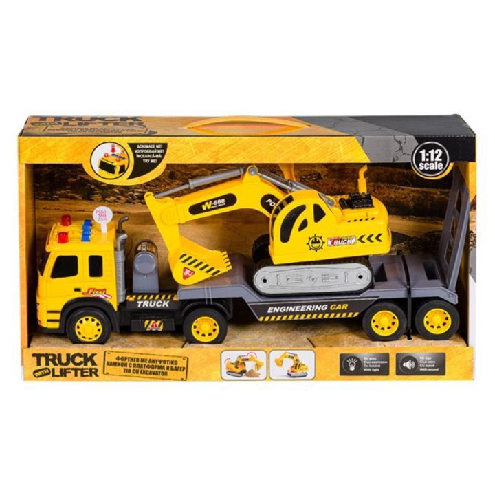 Jucarie Camion cu Super Sunet Lumini & Excavator, scara: 1:12, 3 ani+