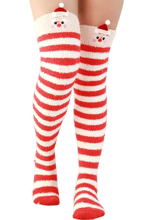 Sosete dama, model lung peste genunchi, calduros si accesorizat, tematica warm sexy winter, marime 38 – 42, rosii cu bej, EFAYN