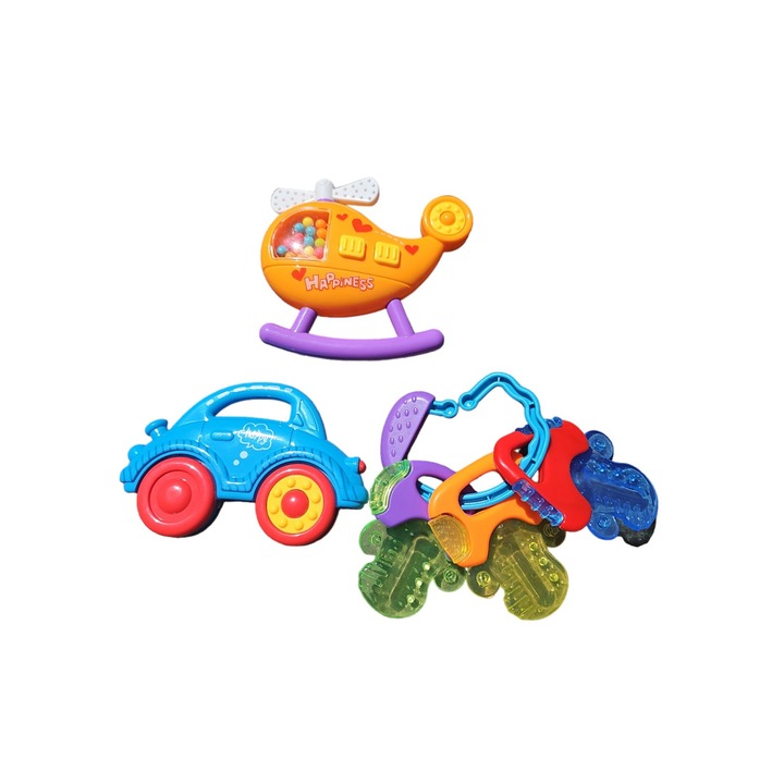 Csörgő játék készlet szilikon részekkel fogínyhez, Baba csörgők 5 db