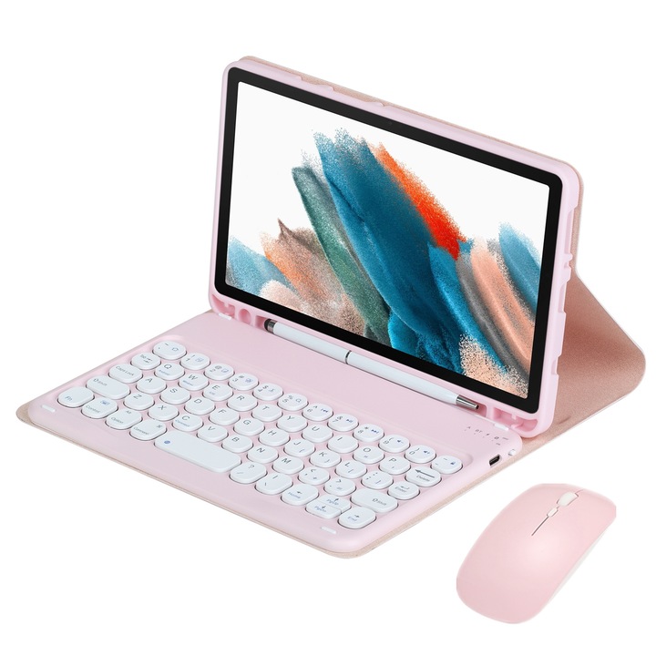 Husa cu tastatura pentru Samsung Galaxy Tab A9 Plus 11 inch 2023, Roz