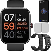 Ceas smartwatch, Qualtec by Koppel®, inteligent, fitness, sport, rezistent apa, functie smart numarat pasi, unisex, notificari, ecran 1.91", wireless, apelare Bluetooth 5.3, microfon HD, monitorizare somn, limba romana, 2 bratari incluse, OmniFit, negru
