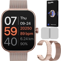 Ceas smartwatch dama, Qualtec by Koppel®, inteligent, fitness, sport, rezistent apa, functie smart numarat pasi, notificari, ecran 1.91", wireless, apelare Bluetooth 5.3, microfon HD, monitorizare somn, limba romana, 2 bratari incluse, OmniFit, roz