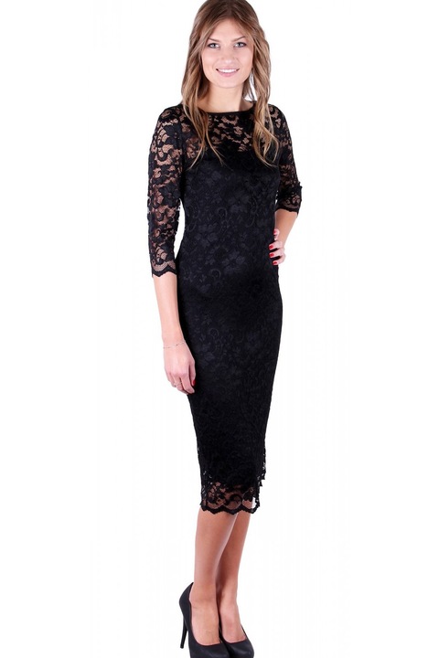 Rochie, John Zack midi neagra din dantela, S INTL