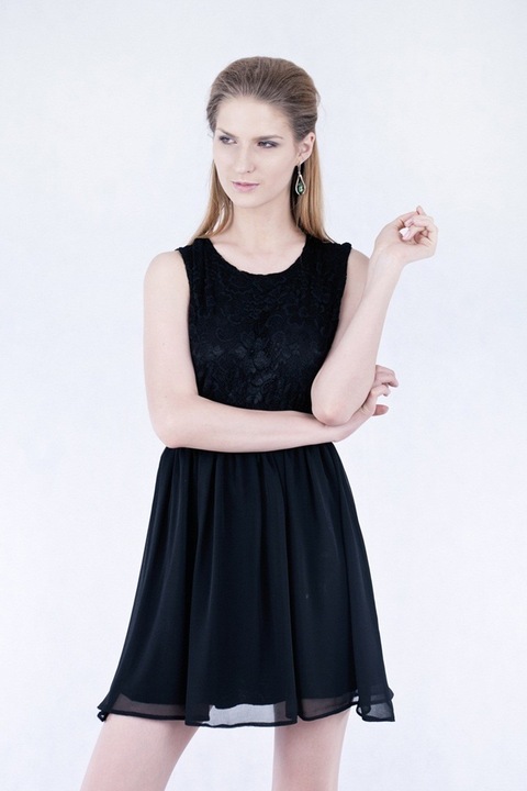 Rochie, John Zack mini neagra din dantela/chifon negru, L INTL
