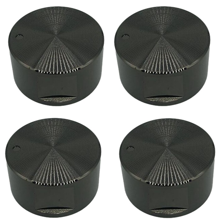 Set 4 butoane pentru plita incorporabila, Axroad Mall, 6 mm, 0°, Rezistent la caldura, Impermeabil si rezistent la rugina, Protectie impotriva coroziunii, Design ergonomic, Instalare si intretinere usoara, Aliaj de zinc, Negru/Argintiu
