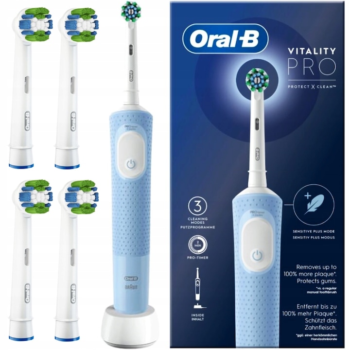 Szett, elektromos fogkefék Oral-B Vitality PRO Protect X Clean, Alabástrom, 4x Precision Clean