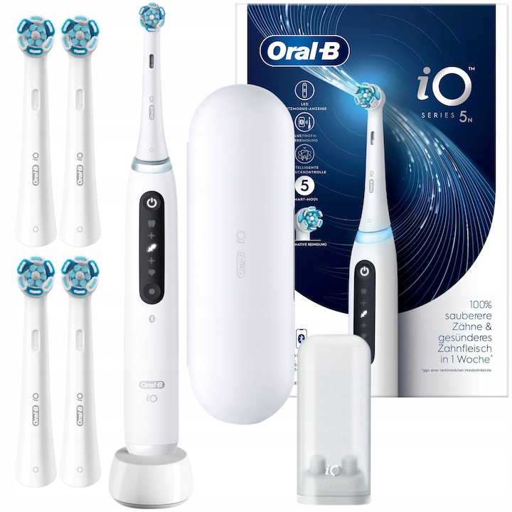 Szett, elektromos fogkefék, Oral-B iO Series 5, egészen fehér, fehér, 4x Reserva Ultimate Clean