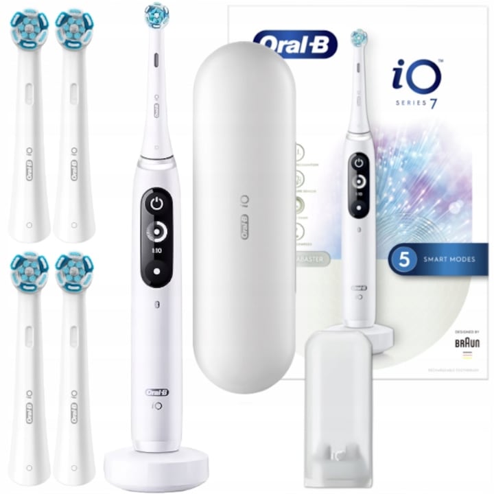 Szett, elektromos fogkefék, Oral-B iO Series 7 White Alabaster, fehér, 4x Reserva Ultimate Clean