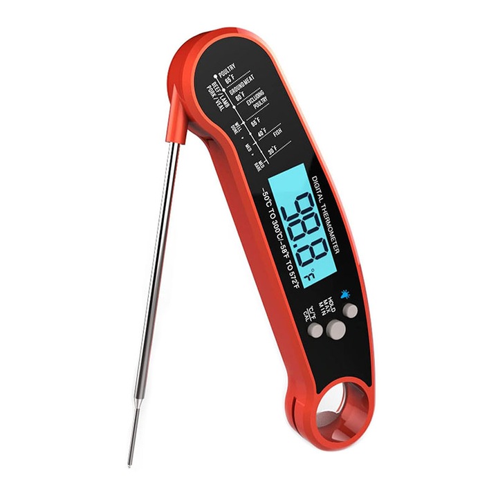 Termometru digital pentru carne si alimente, afisaj electronic, Rosu