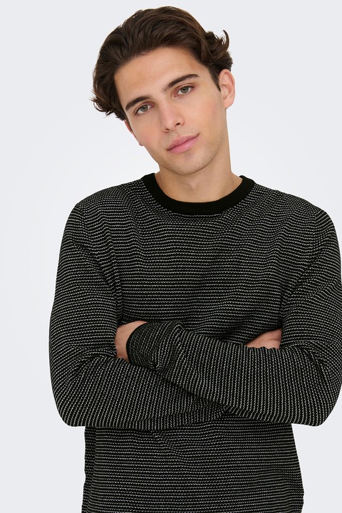 Only & Sons, Пуловер Niguel с овално деколте, Бял/Черен