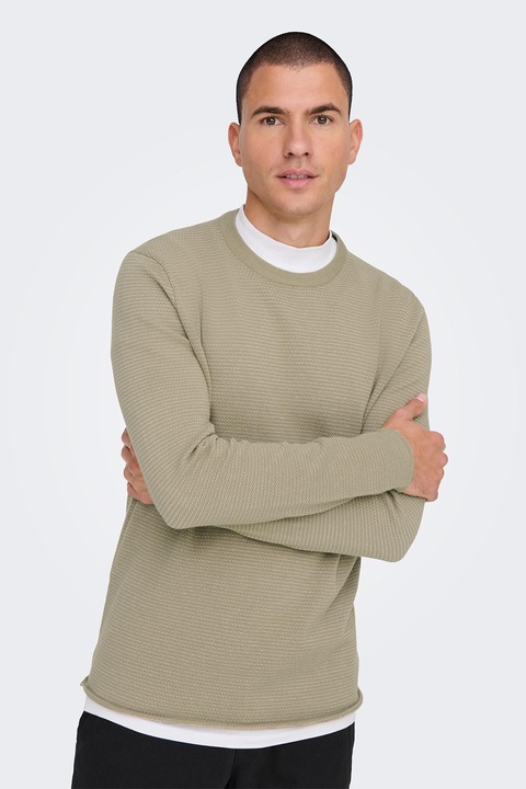 Only & Sons, Пуловер Niguel с овално деколте, Каки