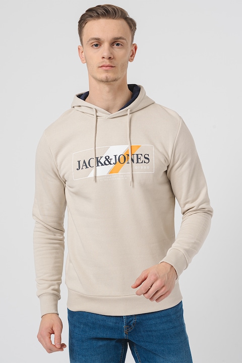 Jack & Jones, Loof logós pulóver kapucnival, Krémszín
