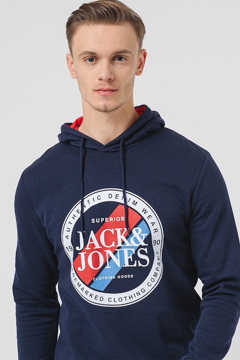 Jack & Jones, Loof logós pulóver kapucnival, Piros/Tengerészkék