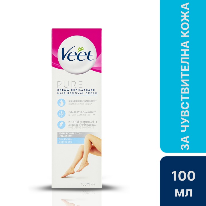 Крем депилатоар за чувствителна кожа Veet с Алое Вера и Витамин Е, 100 мл