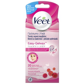 Benzi depilatoare de ceara Veet Easy-Gelwax pentru fata, 20 benzi Benzi depilatoare de ceara Veet Easy-Gelwax pentru fata, 20 benzi