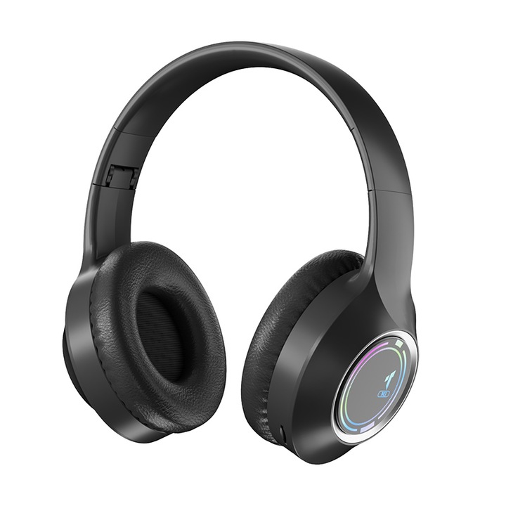 Összecsukható bluetooth fejhallgató, HIFI hang, Bluetooth 5.3, TF kártyanyílás, színes fények, fekete