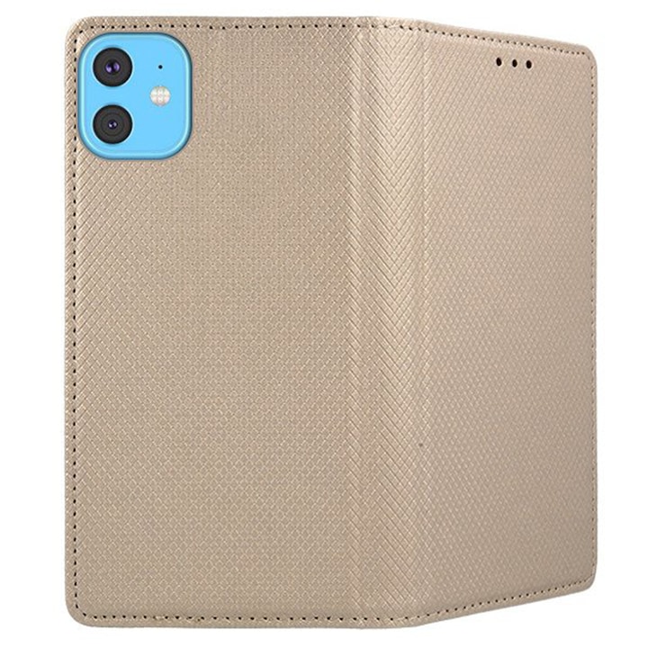 Капак, съвместим с Apple iPhone 11, COMANDO Flip Magnet, Екологична кожа, Тип портфейл, Пълна защита, Сигурно захващане, Злато