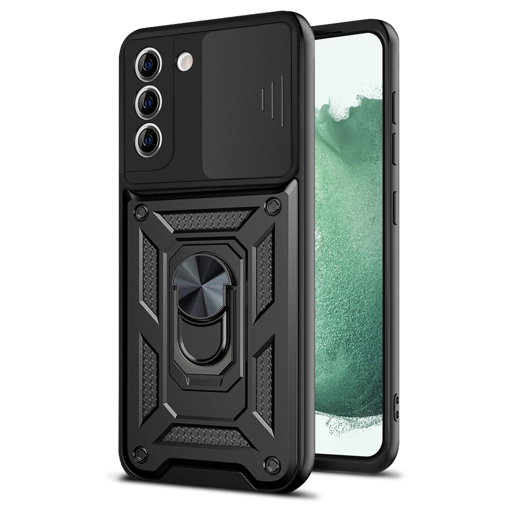 Husa pentru Samsung Galaxy S22 Plus 5G Premium Hybrid Armor Kickstand, Slider Camera, Antisoc, Protectie Superioara, Negru