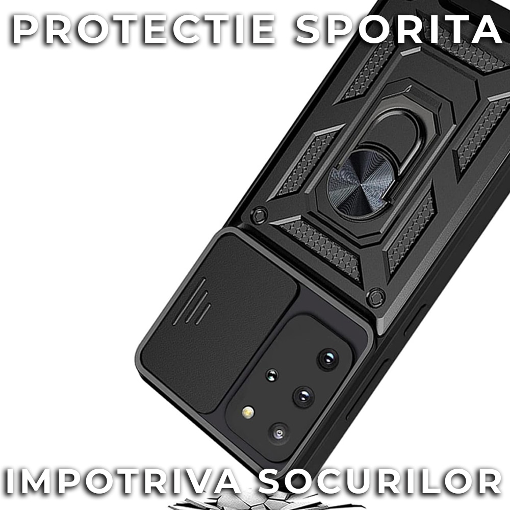 Husa pentru Samsung Galaxy S20 Plus 4G / S20 Plus 5G Premium Hybrid Armor Kickstand, Slider Camera, Antisoc, Protectie Superioara, Negru