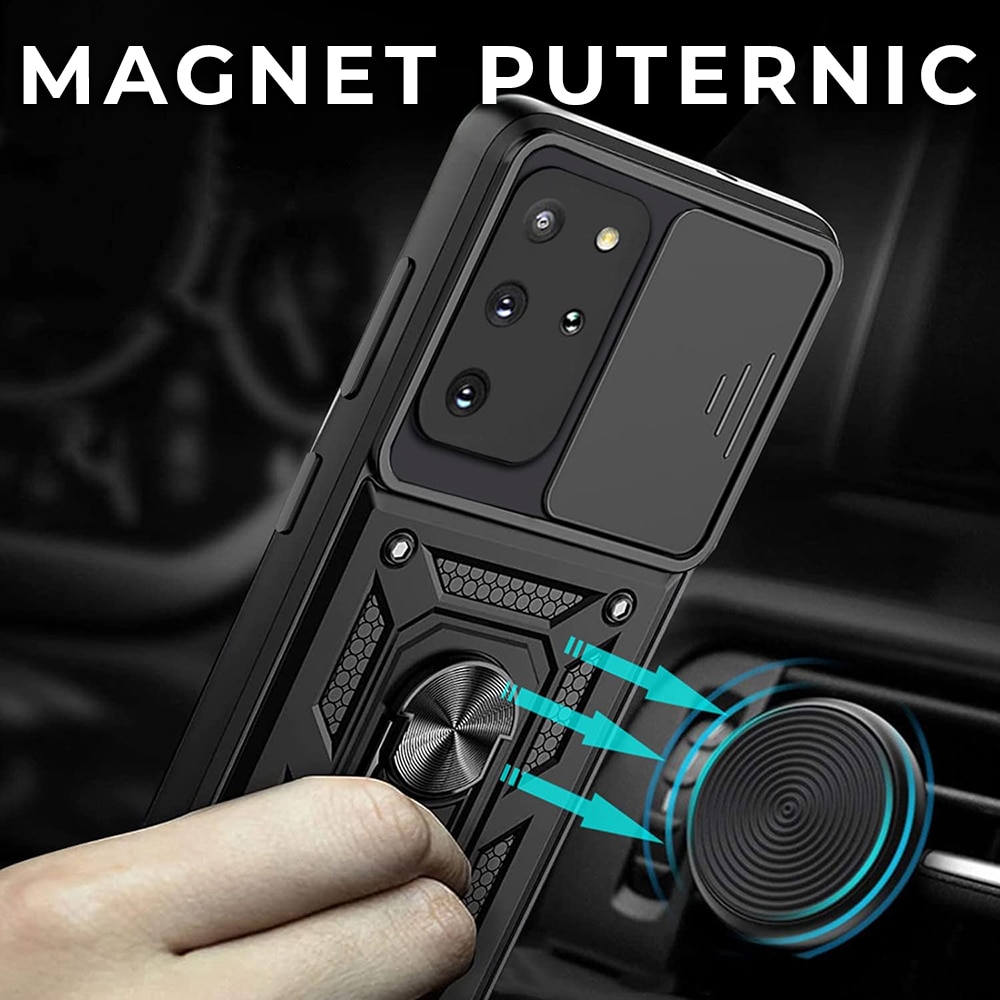 Husa pentru Samsung Galaxy S20 Plus 4G / S20 Plus 5G Premium Hybrid Armor Kickstand, Slider Camera, Antisoc, Protectie Superioara, Negru