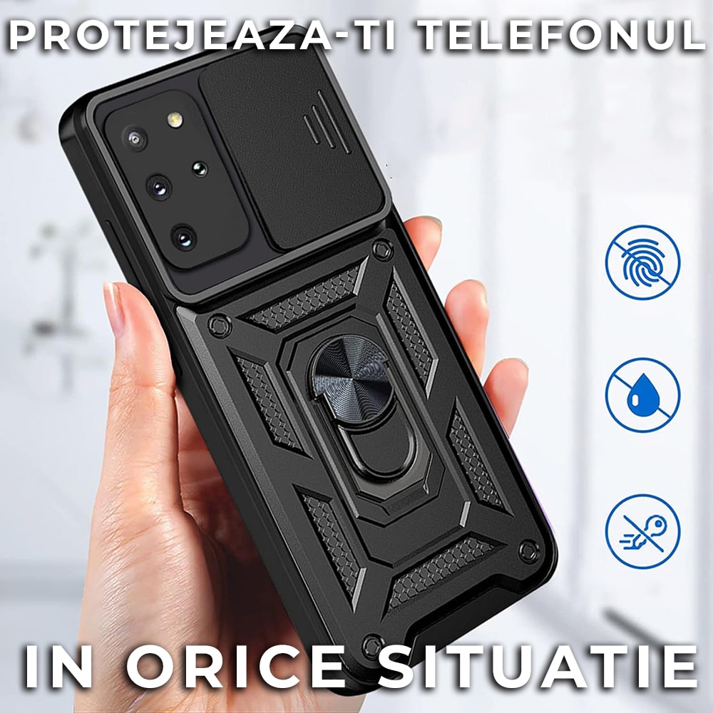 Husa pentru Samsung Galaxy S20 Plus 4G / S20 Plus 5G Premium Hybrid Armor Kickstand, Slider Camera, Antisoc, Protectie Superioara, Negru