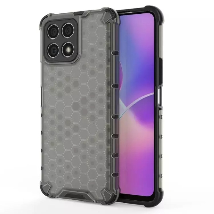 Husa Honeycomb compatibila cu Hybrid Honor X8a, rezistenta la soc, protectie colturi, Negru