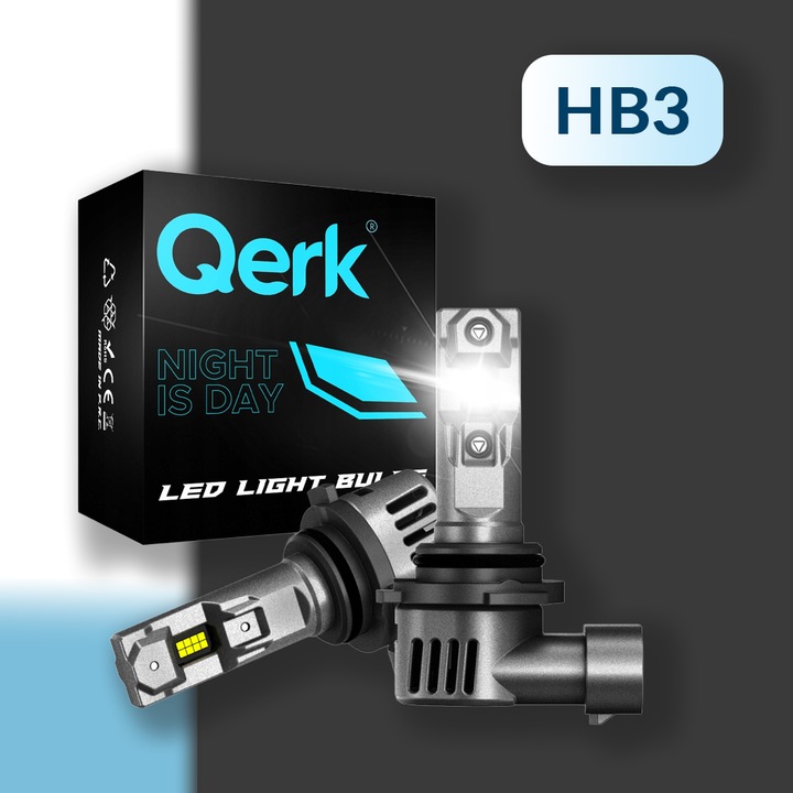 Set 2 Becuri Led Auto Hb3, Qerk, P20D, 70 W, 6500 K, 20000 Lm, 12 V, 50000 H, Faruri De Drum, Faruri De Intalnire, Faruri De Ceata