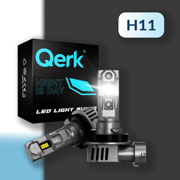 Set 2 Becuri Led Auto H11, Qerk, Pgj19-2, 70 W, 6500 K, 20000 Lm, 12 V, 50000 H, Faruri De Drum, Faruri De Intalnire, Faruri De Ceata