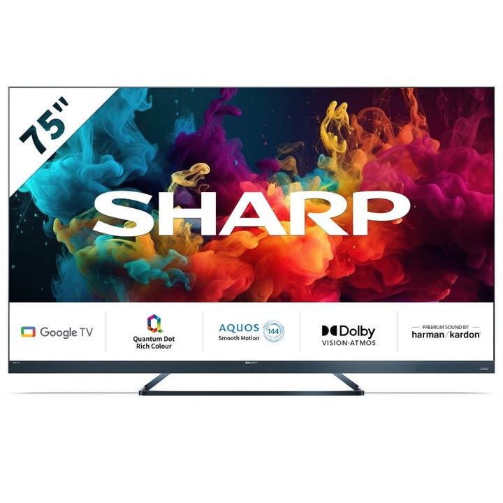 Телевизор Sharp LC-75FQ5E, 75”, 4K, Ultra HD, 144Hz, Quantum Dot, Google TV, Черен