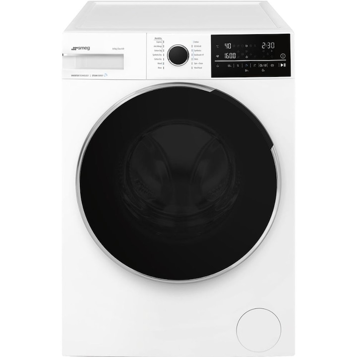 Пералня със сушилня Smeg WDN854SLDIN, 8 кг, 1400 prm, 15 програми, Клас D, Бяла