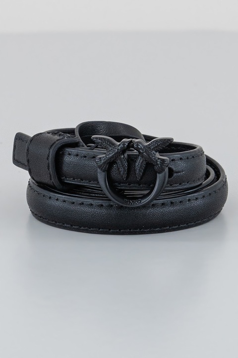 Pinko, Curea din piele cu logo metalic Love Berry, Negru, 94