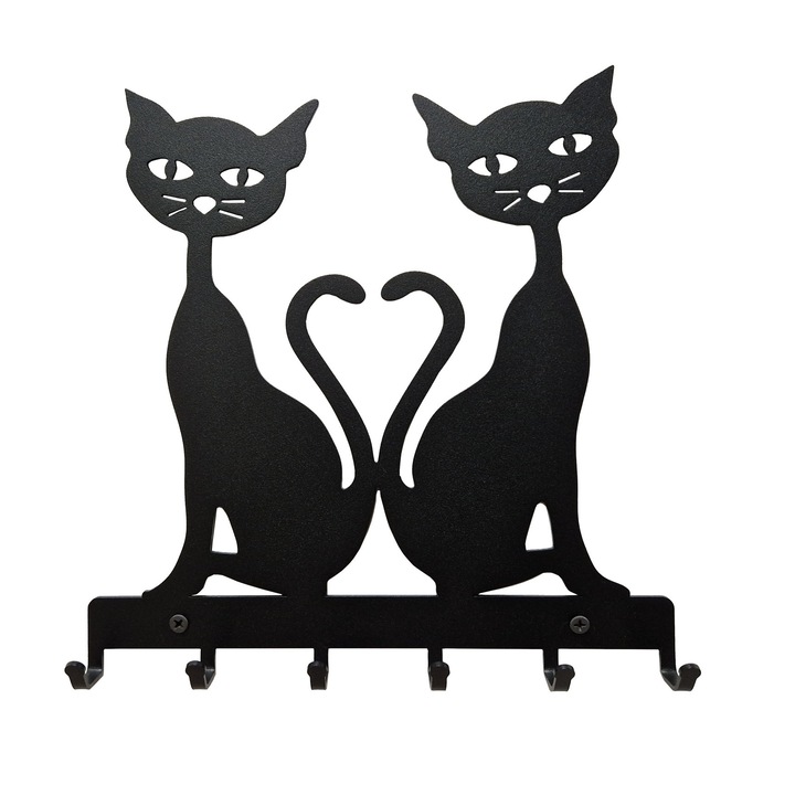 Suport chei Pisici Indragostite, 26x25 cm, Negru