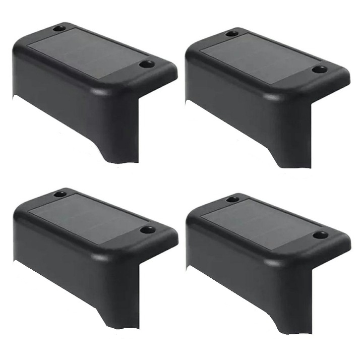 Kültéri Led napelemes lámpa eOptima®Sol 593, 4 darabos készlet, lépcsőhöz, kerítéshez vagy szegélyhez, automatikus töltés nappali, automatikus éjszakai világítás, hideg fény, SMD LED-ek vízálló, fekete