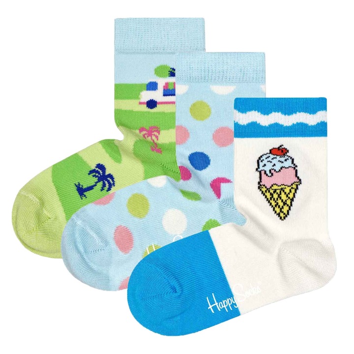 Happy Socks, Чорапи с органичен памук - 3 чифта, Зелен/Светлосин, 22-24 EU