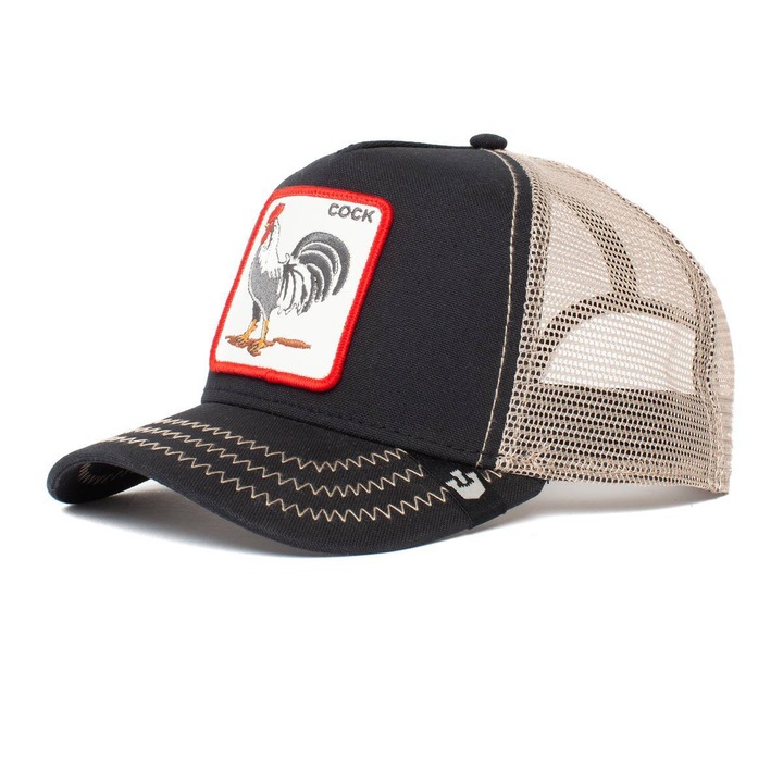 Goorin Bros., Sapca trucker unisex cu aplicatie brodata, Negru, Bej inchis