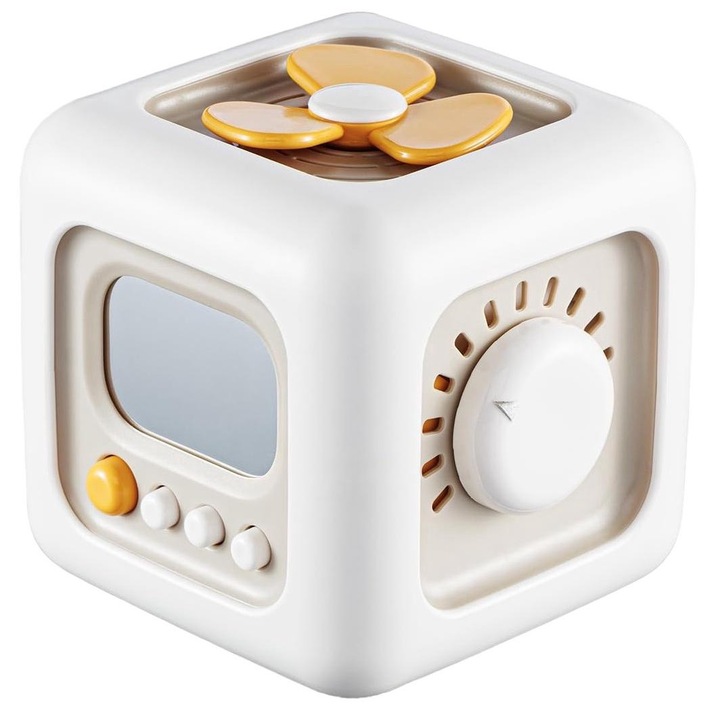 Cub de jucarie ocupat, jucarii Montessori, pentru copiii mici 1-3, Invatarea abilitatilor motorii fine, Compact, portabil, WALALLA, Alb