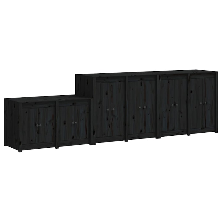 Комплект кухненски шкафове за открито vidaXL, 3 бр, Черни, Бор масив, 60.2 kg