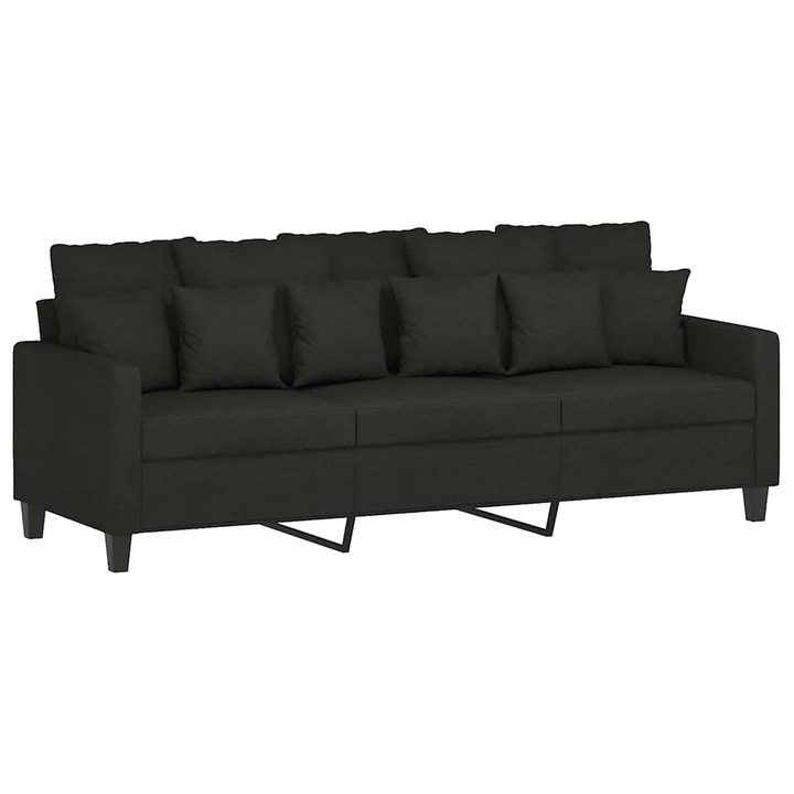 3-местен диван vidaXL, Черен, 198 x 77 x 80 см, Плат, 26.95 kg