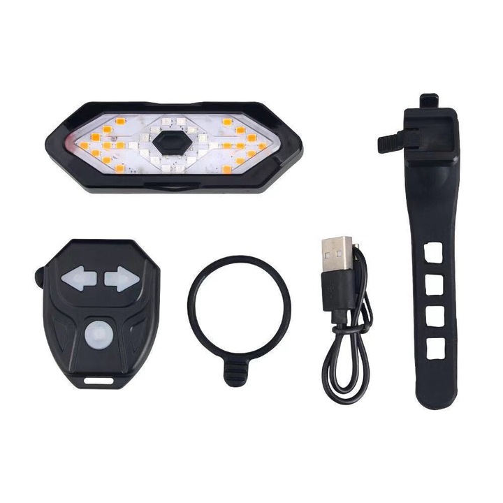 Комплект велосипедни светлини, YWX, LED, 500mAh, USB зареждане, 5 режима на светене, Водоустойчив, С безжично дистанционно управление, Силикон, Черен