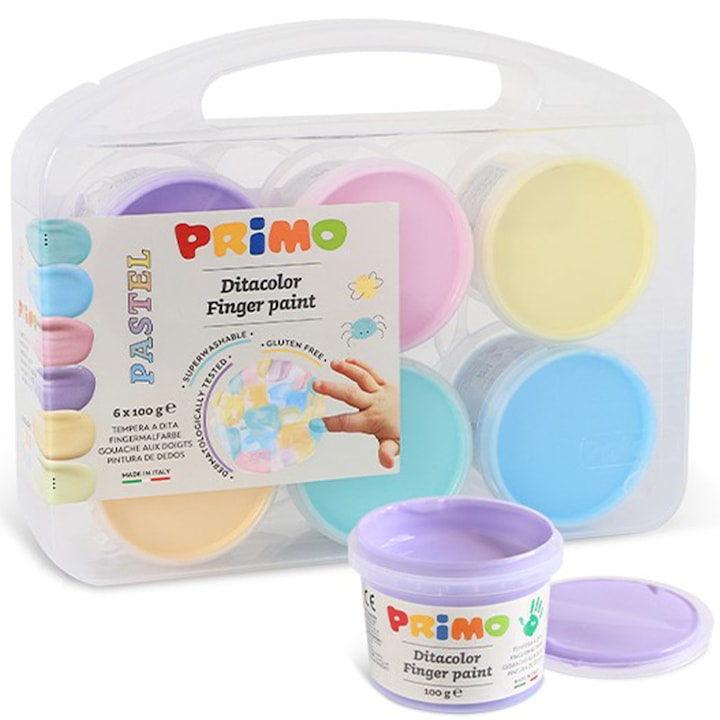 Tемперни бои PRIMO пастелни, за рисуване с пръсти, 6 цвята, 100 мл за цвят