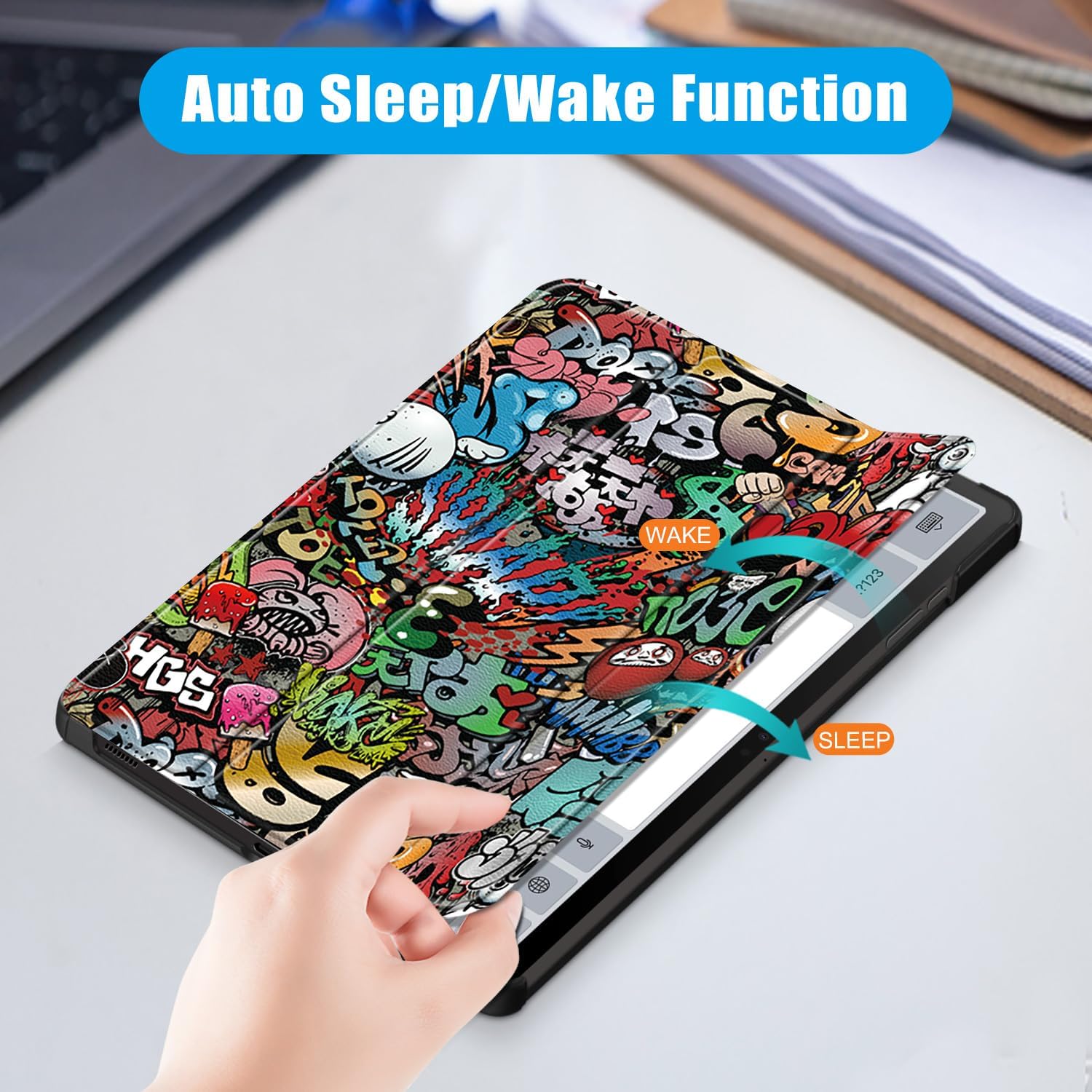Husa pentru tabletele Samsung Galaxy Tab S10 (2024) / Tab S9 (2023) de 11.0", Smart Cover cu Suport - Graffiti