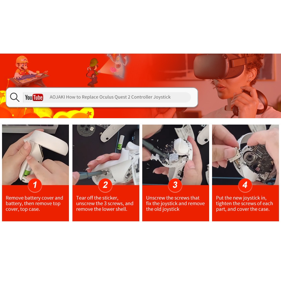 Kit de reparare pentru Oculus Quest 2, cu 2 joystick, 4 manere