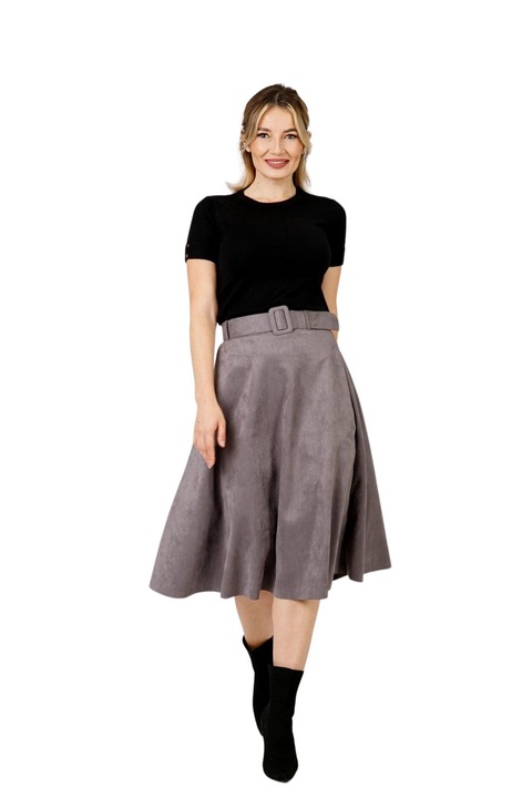 Fusta clos magenta cu centura in talie, Gri