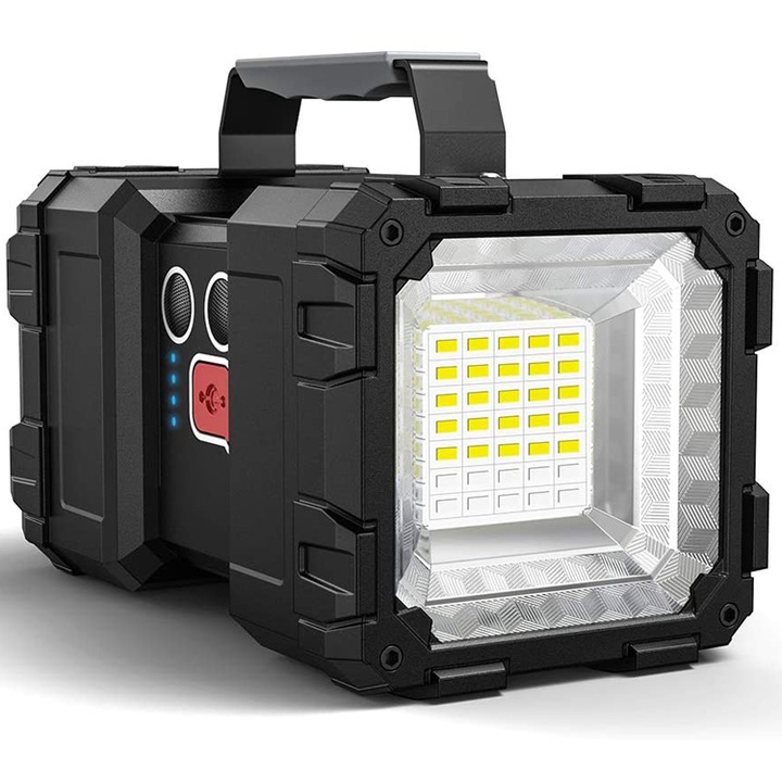 Преносим фенер, професионален, със светодиод, 40 W, с 6 V батерия, 1000lm, черен