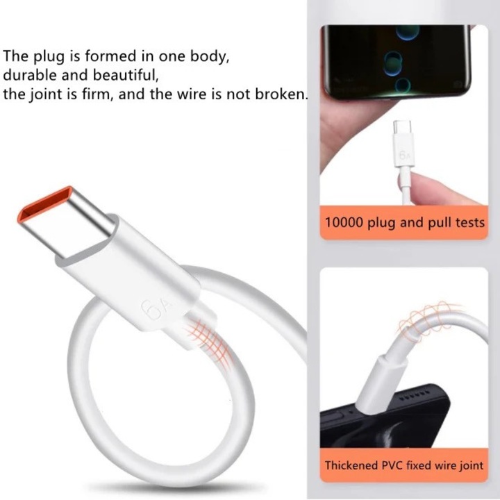 Кабел за данни и бързо зареждане SuperCharge 66W, PRESTIGE CHARGE®, за Huawei, Oppo, PREMIUM, USB към USB-C, Type C, 2 м, бяло-оранжев