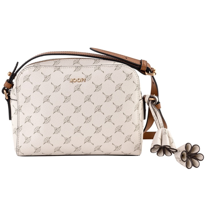 Joop!, Geanta crossbody de piele ecologica cu canfi si imprimeu Cortina 1.0, Alb