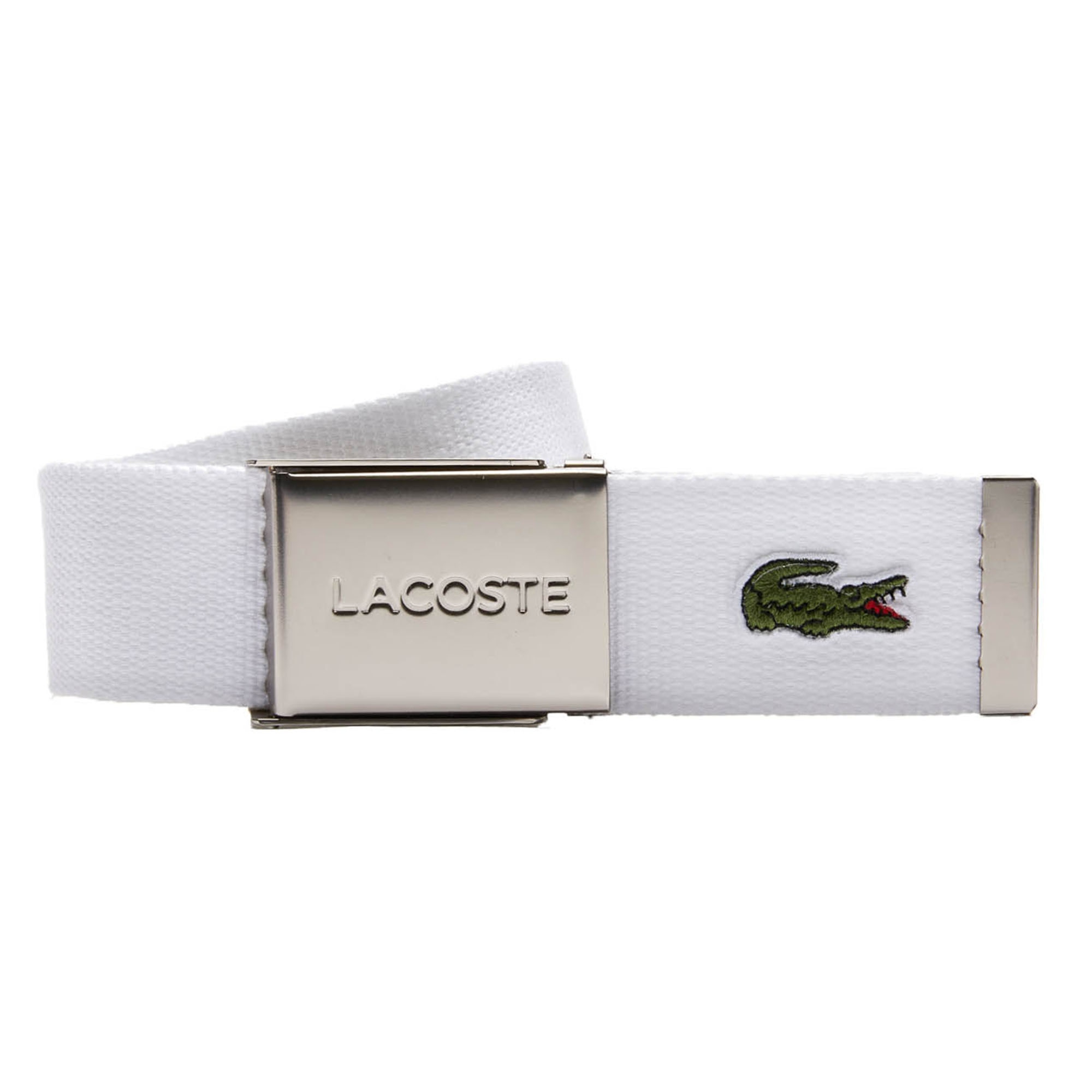 Lacoste, Curea din material textil cu catarama metalica, Alb, 100