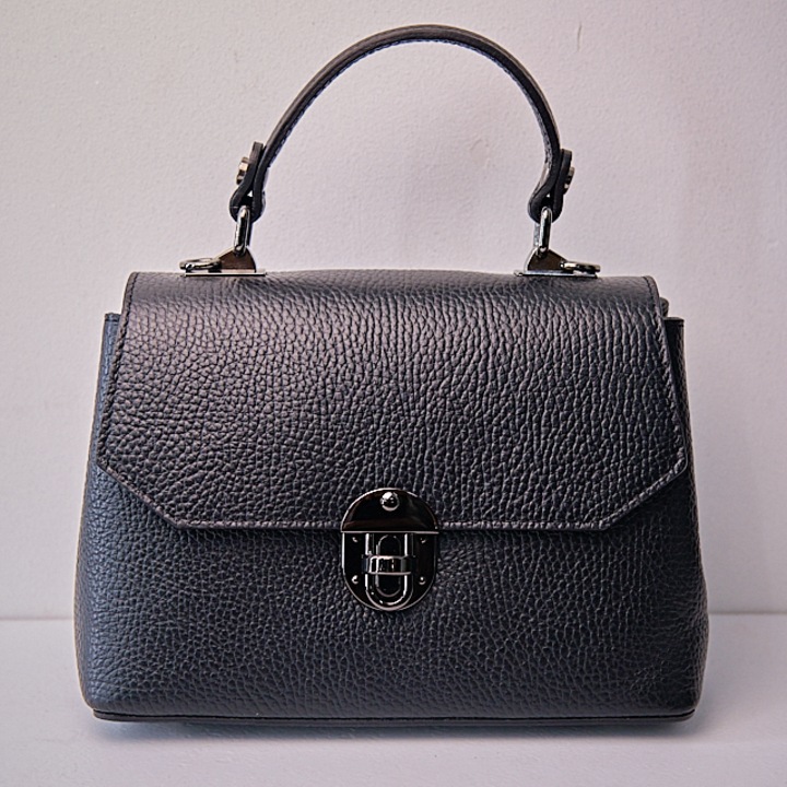 Geanta eleganta, GlamourGrip, din piele naturala, de tip business si curea detasabila, Negru, 23x16x12 cm