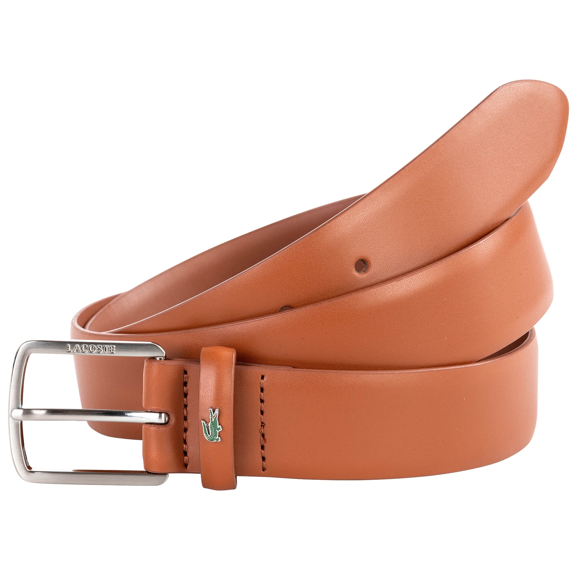 Lacoste, Curea de piele cu catarama metalica, Maro, 85