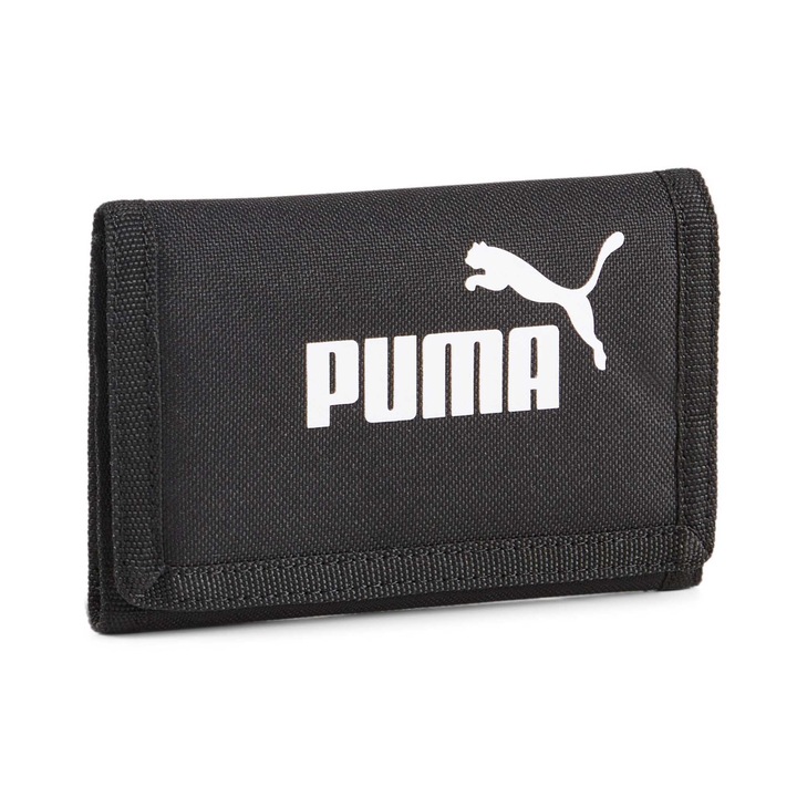 Puma, Portofel unisex cu imprimeu logo Phase, Negru